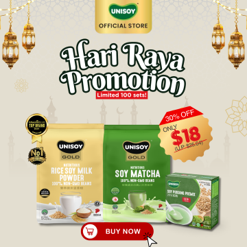 [Hari Raya Exclusive Bundle] UNISOY Gold Soy Matcha + Rice Soy Milk + Matcha Soy Pudding (30% OFF!)